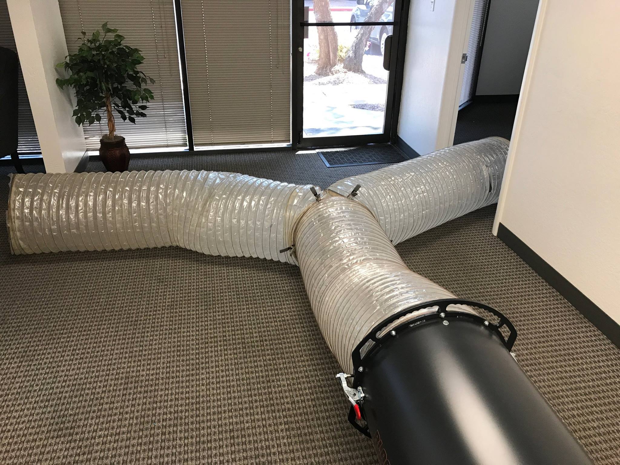 Mylar Duct split into a Y setup inside an office.